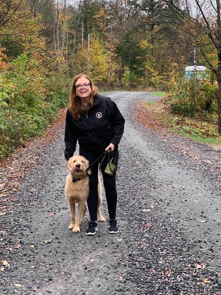 Eleanor McMahon and her dog, Finn, out for a nature walk.